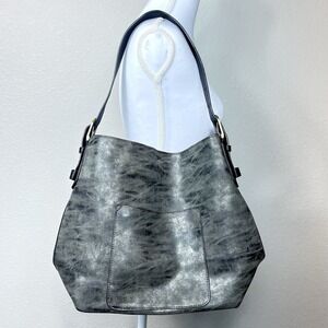 Joy Susan Classic Hobo Vegan Leather Handbag Metallic Platinum Slouchy Grunge